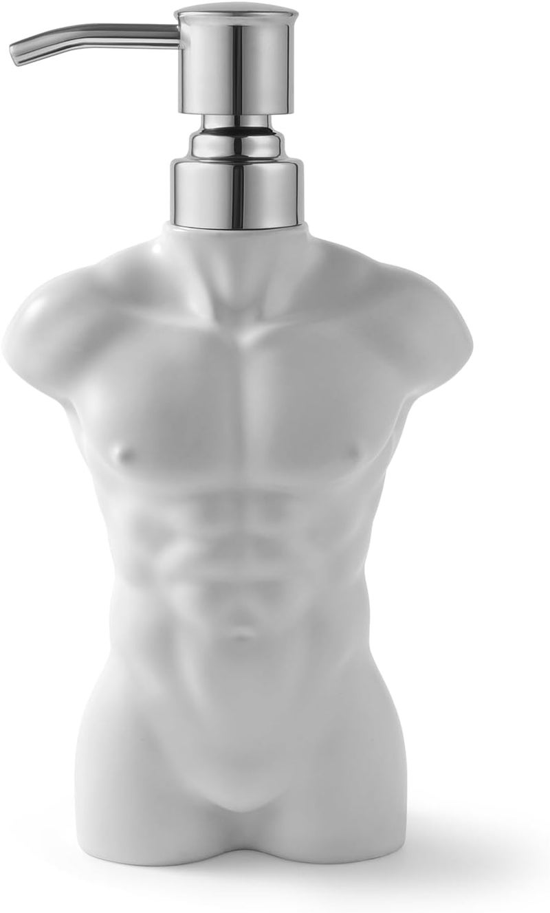 NEWHENGS Ceramic Soap Dispenser with 304 Stainless Steel Pump Hand Lotion Liquid Dispenser Refillable for Kitchen and Bathroom Decorative (Matt White Figure) - Image 3